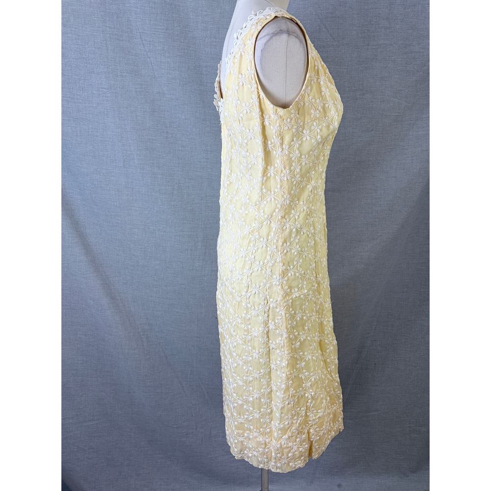 Vintage 1960s Handmade Yellow Lace Overlay Sheath Dress Daisy Trim S - Picture 11 of 11